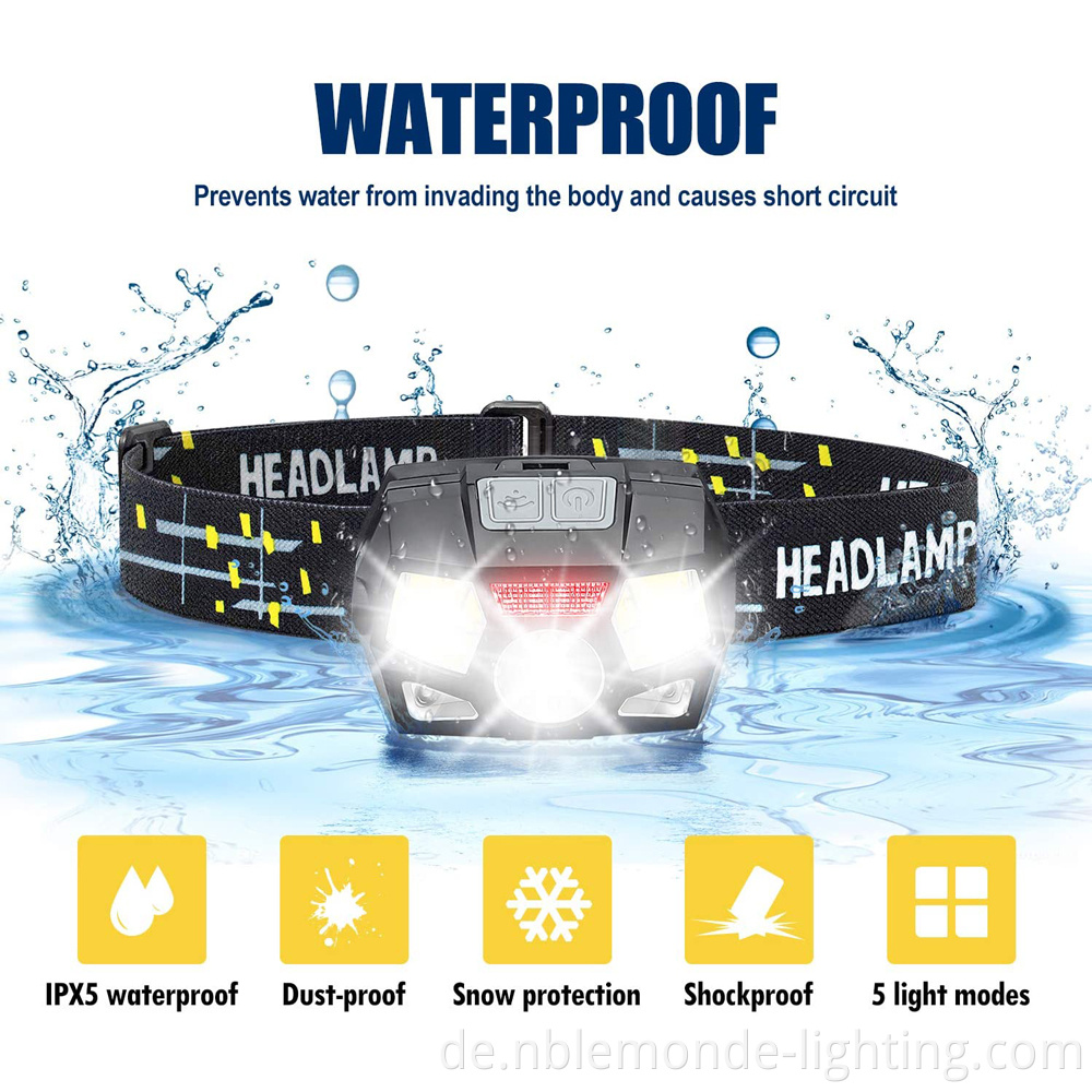 Waterproof LED Head Torch with Motion Sensor